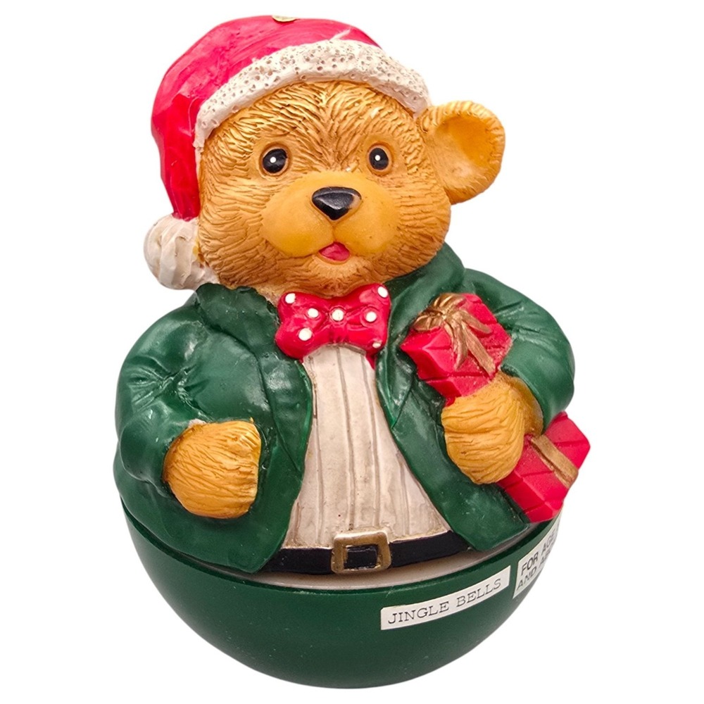 Silvestri‎ Teddy Bear Santa Bear Present Revolving Musical Jingle Bells Figurine